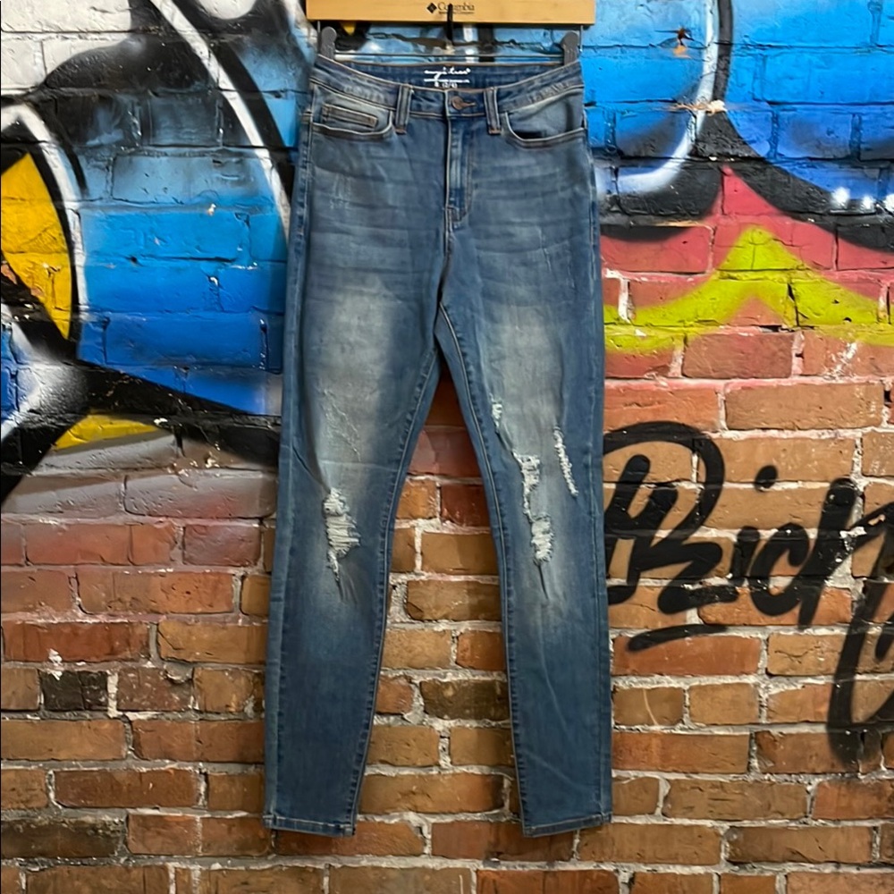 EVY’S TREE-women blue fade cotton blend distressed look skinny leg jegging/jeans